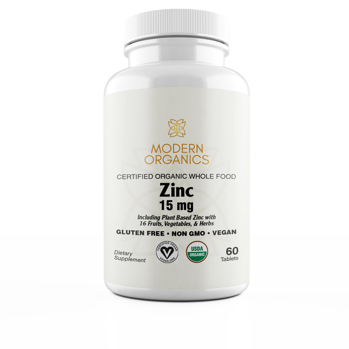 Buy Gluten Free Certified Organic Whole Food Zinc 15mg of Vegan Certified Modern Organics