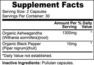 
                  
                    Load image into Gallery viewer, Organic Ashwagandha Supplement Facts
                  
                
