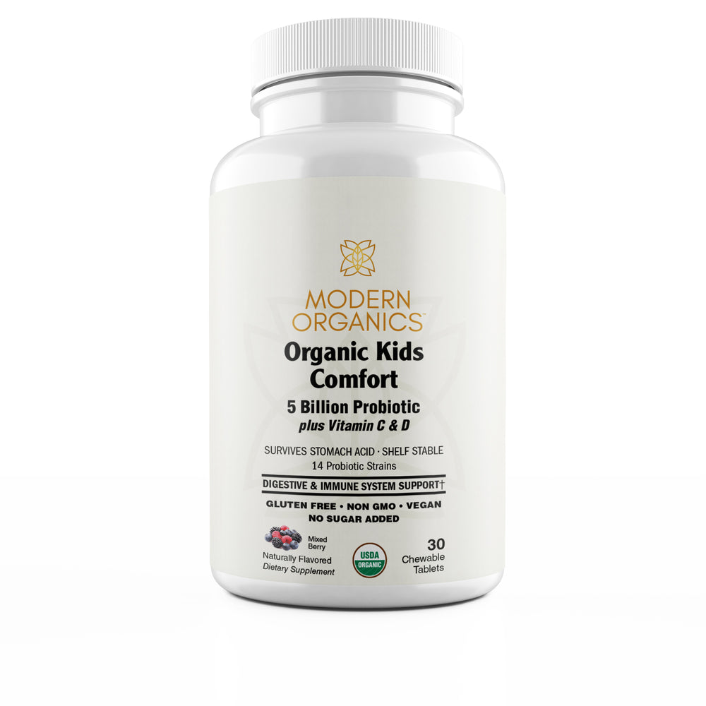 Certified Organic Kids Comfort 5 Billion Probiotic Supplement Bottle Front View